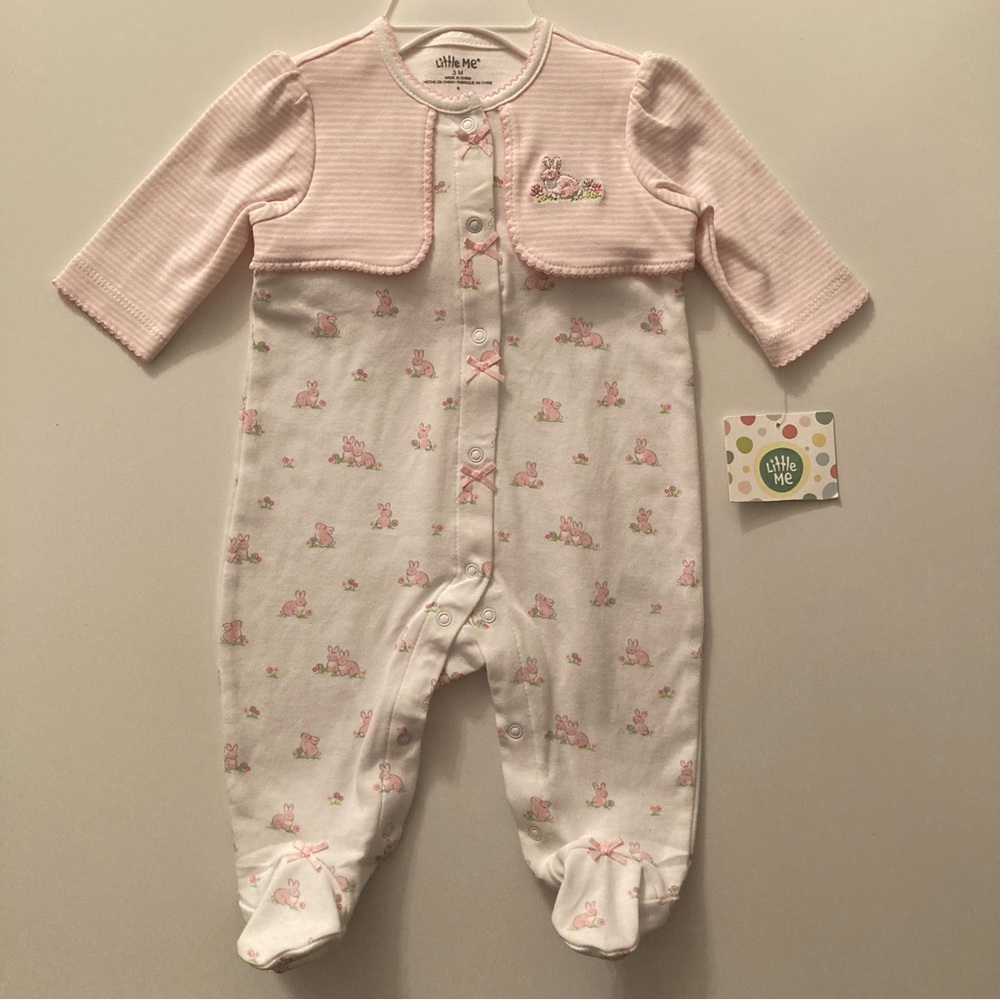 Little Me Bunny Buttoned Footed One-Piece And Hat!